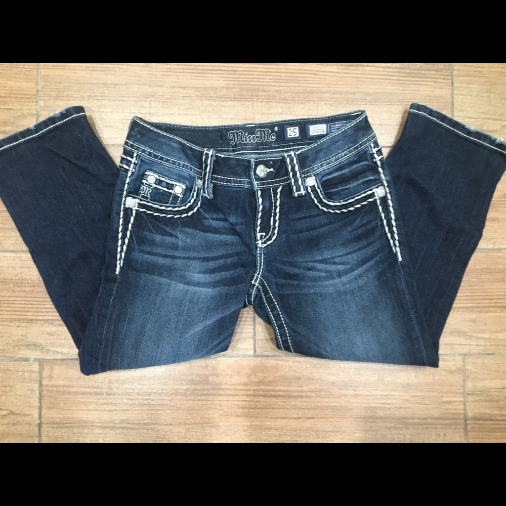 Miss Me Dark Blue Jeans with White Stitching